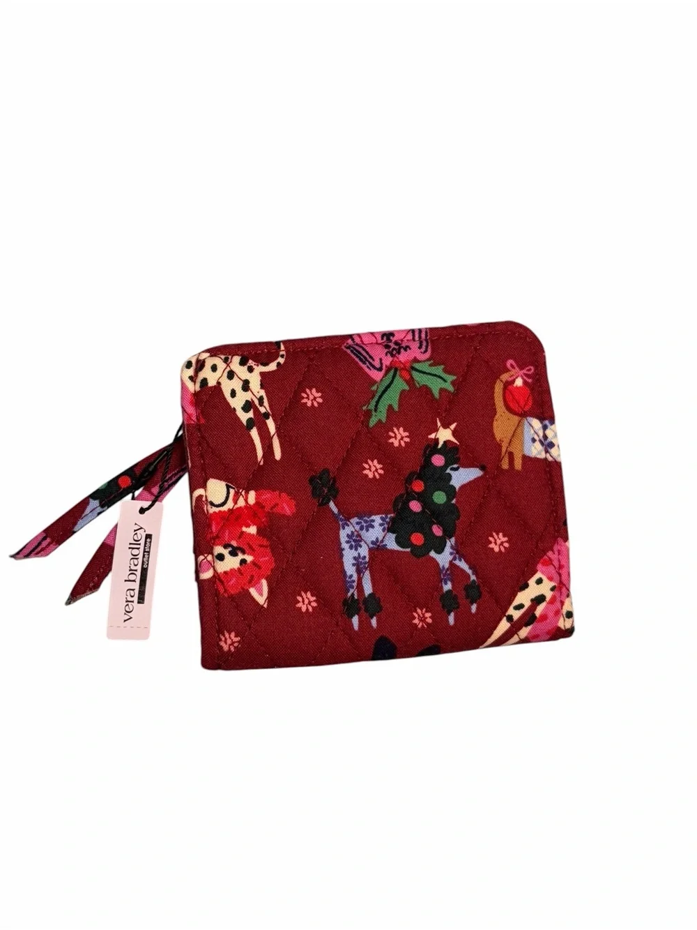 Vera Bradley Holiday Hounds Quilted Zip Red Dog Holiday Essential Small Wallet